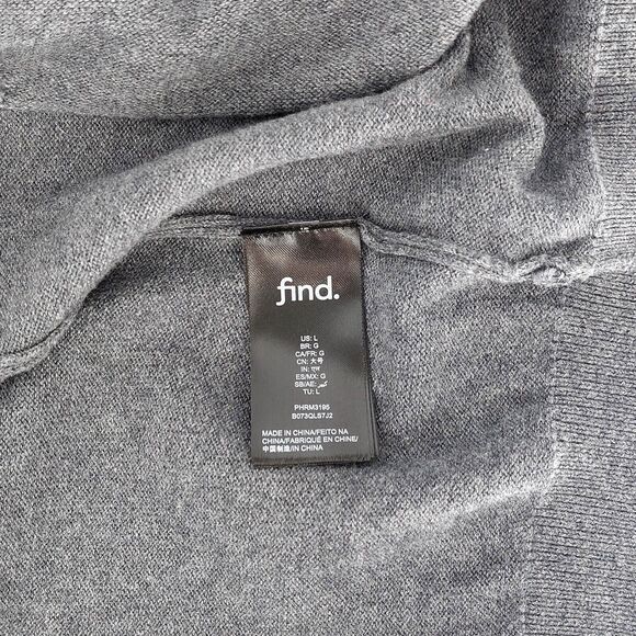 FIND Full Zip Sweater Mens Sz L Gray Cardigan Pockets Cozy Grandpacore Classic - Picture 7 of 9